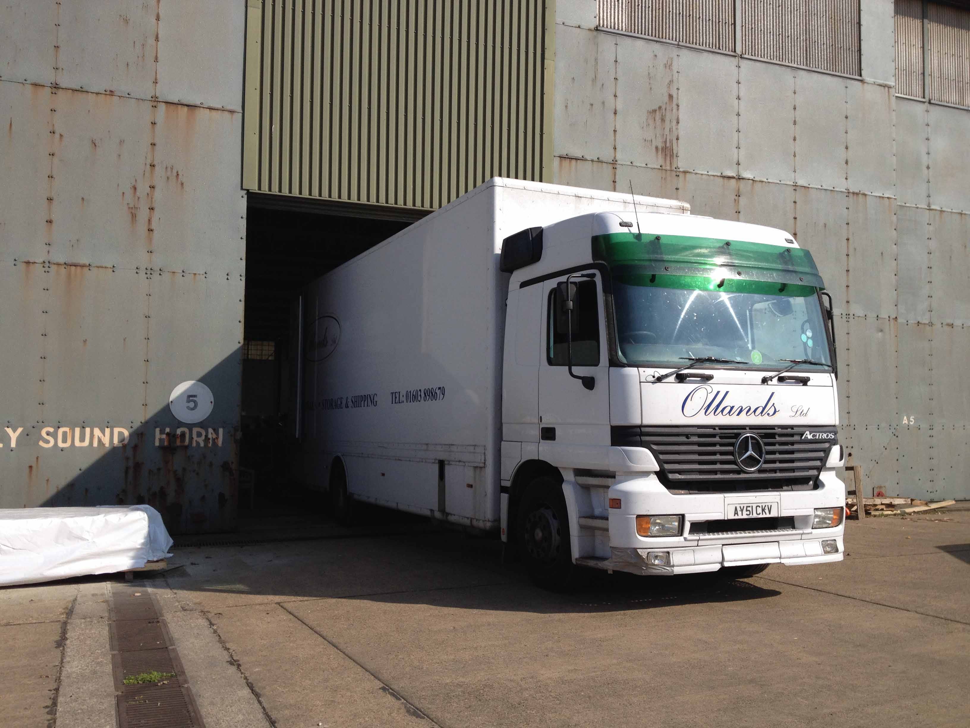 Ollands removals lorry backed into a hangar doorway at RAF West Raynham