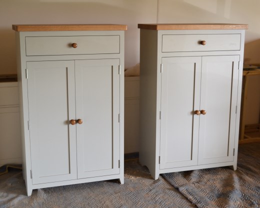 Painted Cabinets With Oak Tops In Production